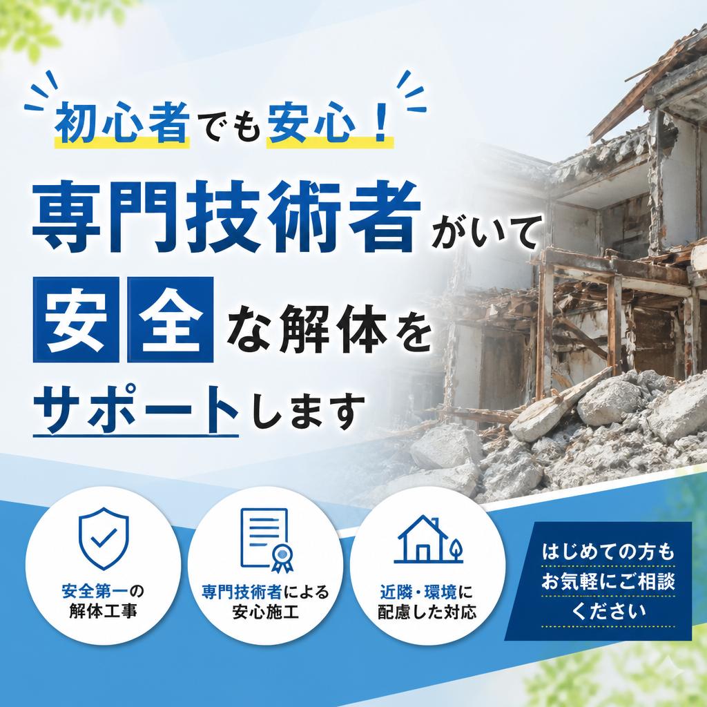 初心者でも安心！専門技術者がいて安全な解体をサポートします